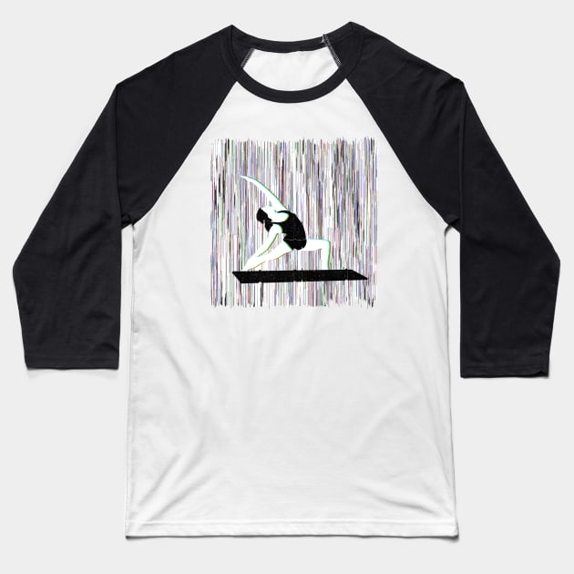 Yoga Woman Glitch Art Baseball T-Shirt by mailboxdisco